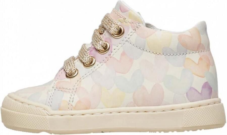 Falcotto Snopes Zip veter rits bumper lederen sneakers kleurrijke harten beige