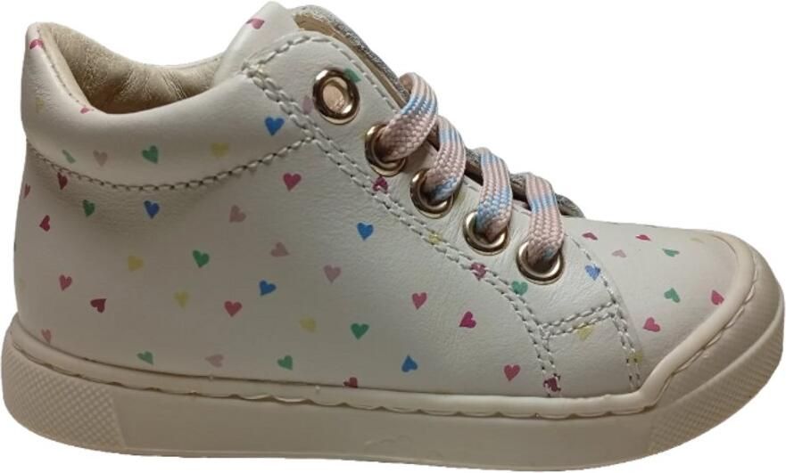 Falcotto Snopes Zip veter rits lederen sneakers kleurrijke hartjes beige
