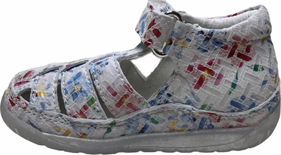 Falcotto velcro bloe print gesloten lederen sandalen Laguna wit multi - Foto 4