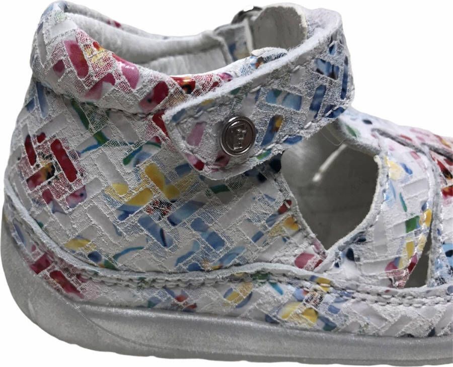 Falcotto velcro bloe print gesloten lederen sandalen Laguna wit multi