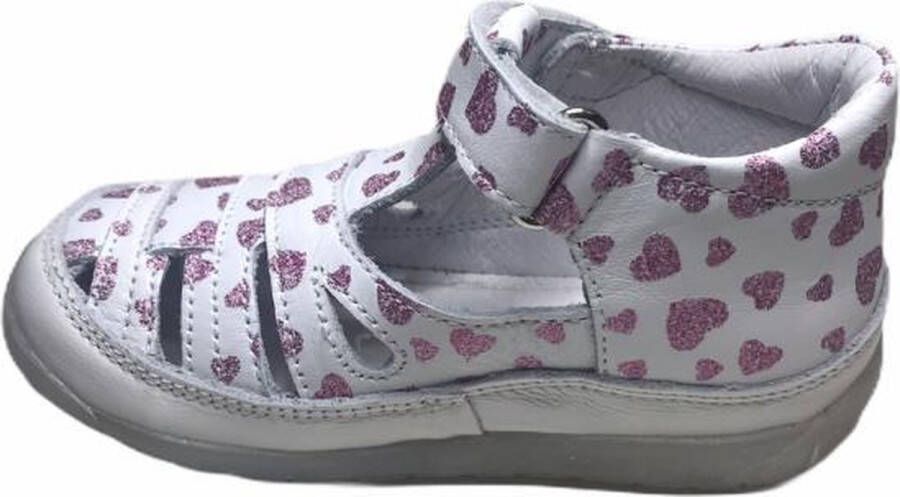 Falcotto velcro sandalen 1557 wit roze hartjes