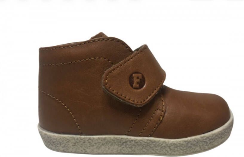 Falcotto grote velcro effen lederen sneakers Conte cognac wit