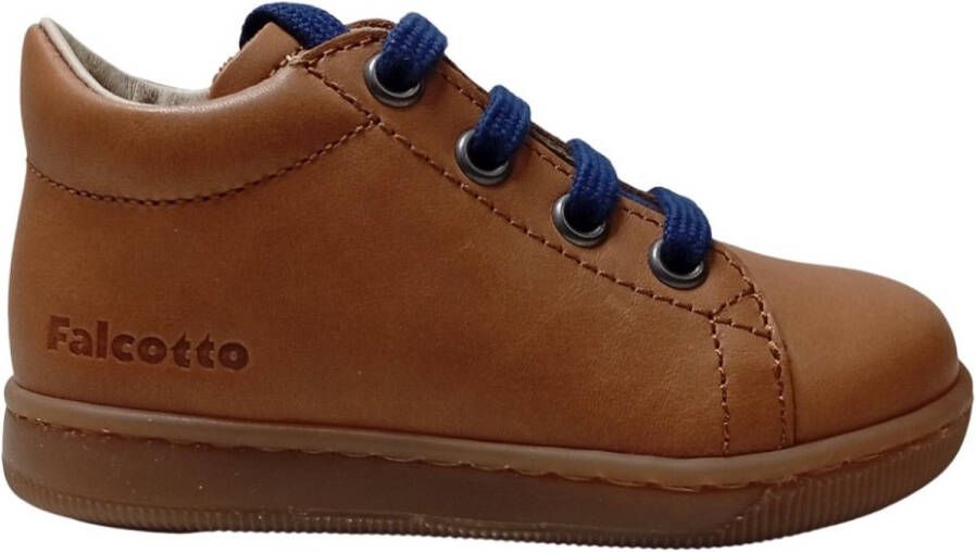 Falcotto Jay Zip blauwe veter rits effen lederen sneakers cognac
