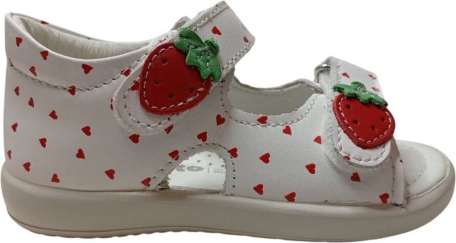 Falcotto Levuka Velcro hartjes print lederen sandalen wit aardbeien