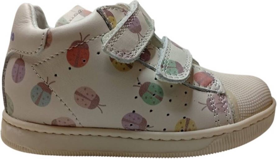 Falcotto MOON VL Velcro's lederen sneakers met lieve sbeestjes print Beige Rubberen neus