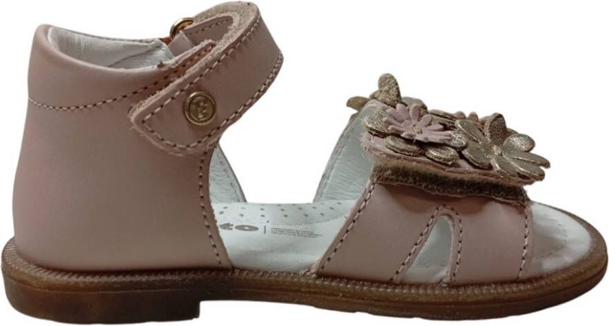 Falcotto Pelite velcro's bloempjes lederen sandalen roze dichte hiel