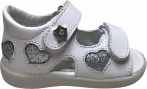 Falcotto velcro 3 zilveren hartjes lederen sandalen Ostria Wit