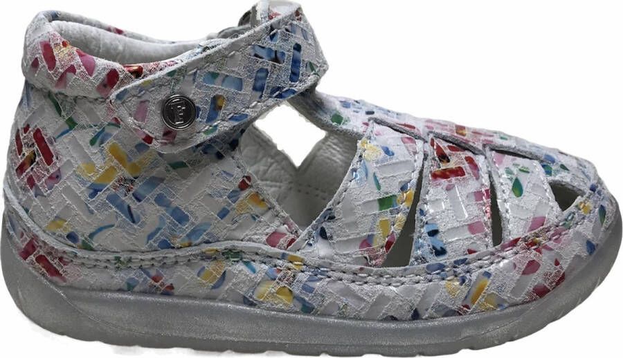 Falcotto velcro bloe print gesloten lederen sandalen Laguna wit multi
