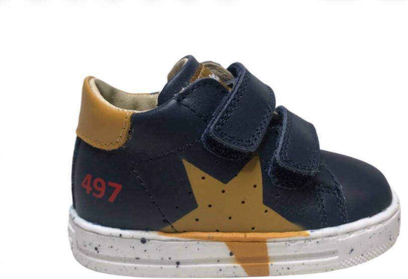 Falcotto velcro's okergele ster lederen sneaker Salazar navy