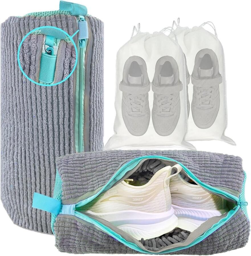 Fa u Herbruikbare schoenen waszak 360° dieptereiniging voor sneakers tennisschoenen en slippers incl. 2 stofdichte schoenenzakken (grijs)