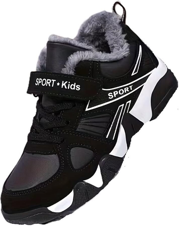 Fashion Fleece gevoerde sneakers klittenband sportschoenen zwart wit