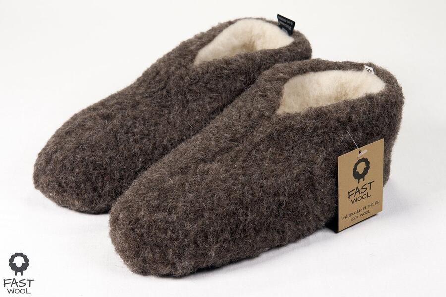 Fast wool Spaanse sloffen 100% wol bruin