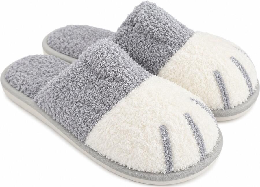 FB Pro Zilvere dames kat pantoffels Katten sloffen zilver Dames slippers met kattenpoot Antislip zool! Kattenpoot design voor een speelse gezellige look!