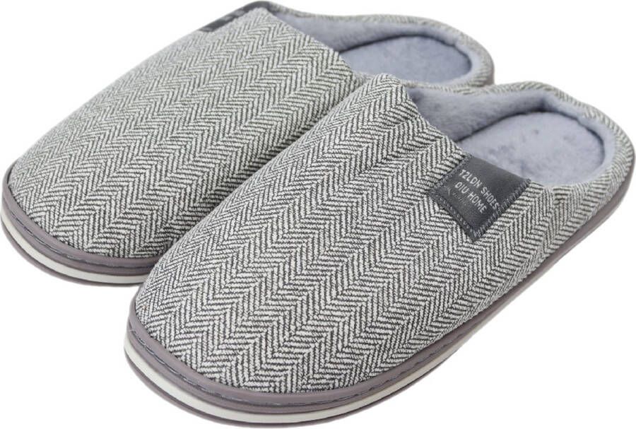 FB Pro Grijze dames visgraat pantoffels Sloffen grijs met visgraat patroon Dames slippers met visgraat Antislip zool! Gestikt patroon voor een tijdloze luxe look!