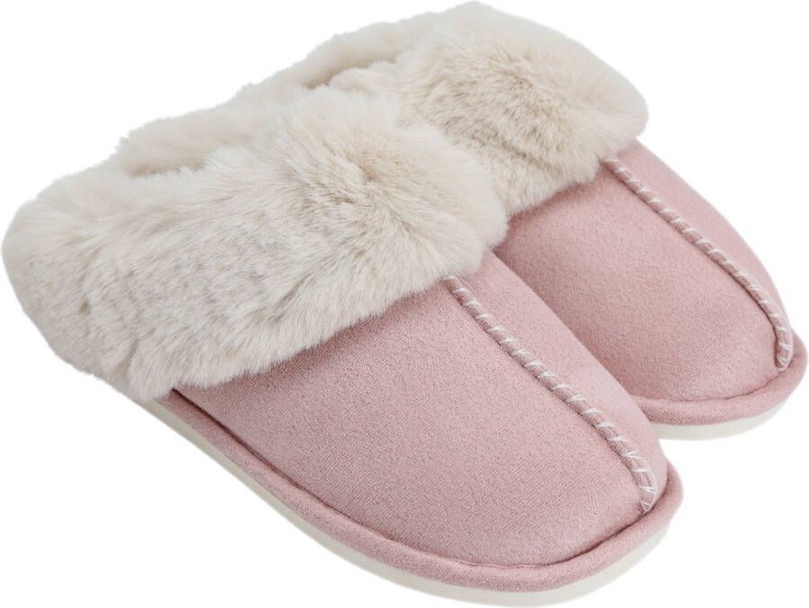 FB Pro Roze dames pantoffels met nepbont Sloffen roze met nepbonte voering Dames slippers met nepbont Antislip zool! Nepbonte binnenkant voor maximaal comfort!