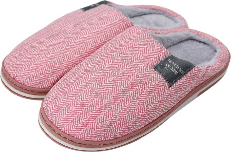 FB Pro Roze dames visgraat pantoffels Sloffen roze met visgraat patroon Dames slippers met visgraat Antislip zool! Gestikt patroon voor een tijdloze luxe look!
