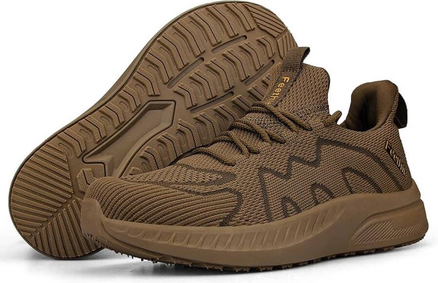 Feethit Dames Sneaker Bruin Lichtgewicht Tennis Hardlopen Wandelen Fietsen Luchtdoorlatend