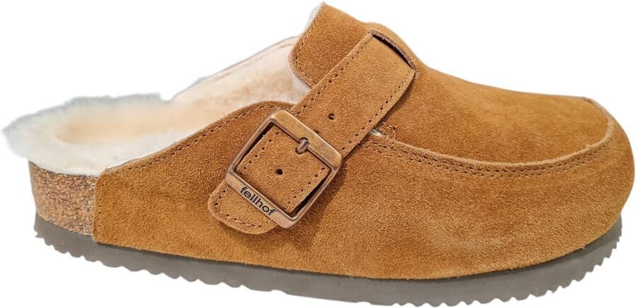 Fellhof Elvas 3208 Cognac Suede Dames Pantoffels Merinowol Cogna