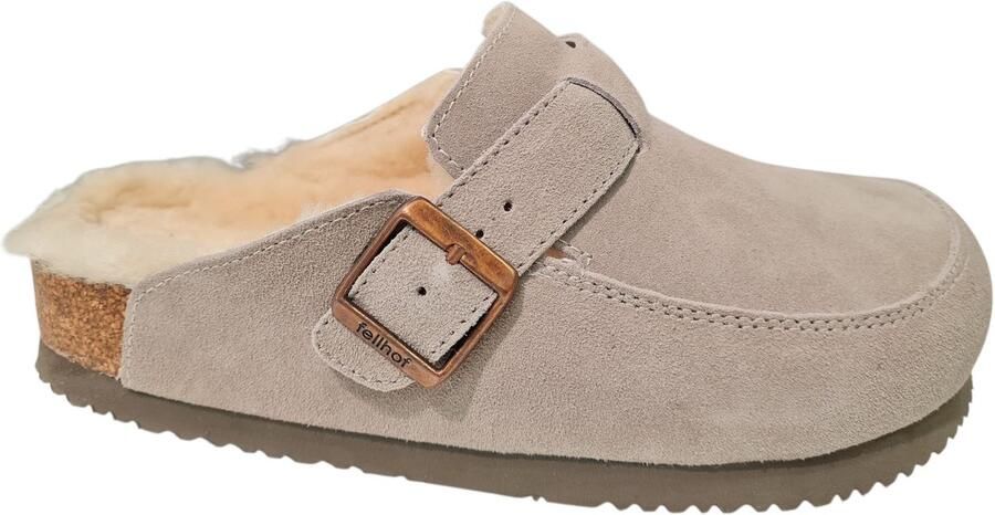 Fellhof Elvas 3208 Open Suede Dames Pantoffels Merinowol Grijs