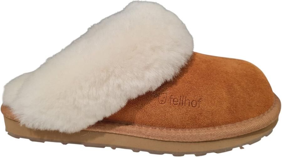 Fellhof Primo pantoffels dames bruin lamswol lamsleer warme pantoffels wollen pantoffels sloffen ademend antislip zool