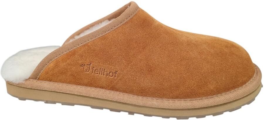 Fellhof Primo pantoffels heren bruin lamswol lamsleer warme pantoffels wollen pantoffels sloffen ademend antislip zool