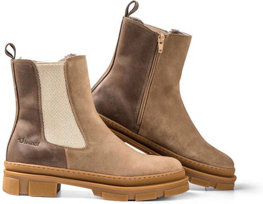 Fellhof Queens warme chelsea boots bruin gevoerde boots warme boots lamswol suède natuurlijke isolatie antislipzool