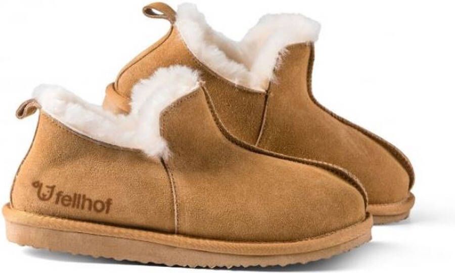 Fellhof Rhino gevoerde pantoffels en bruin lamswol lamsleer warme pantoffels wollen pantoffels sloffen antislip zool