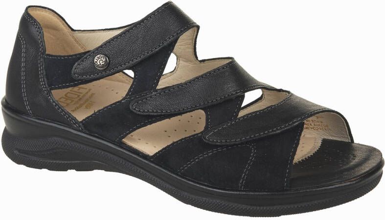 Fidelio -art 496016 60-zwart-leer-dames-sandaal-3klit-dichte hiel