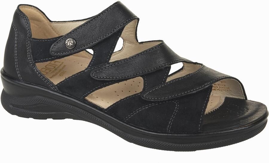 Fidelio -art 496016 60-zwart-leer-dames-sandaal-3klit-dichte hiel