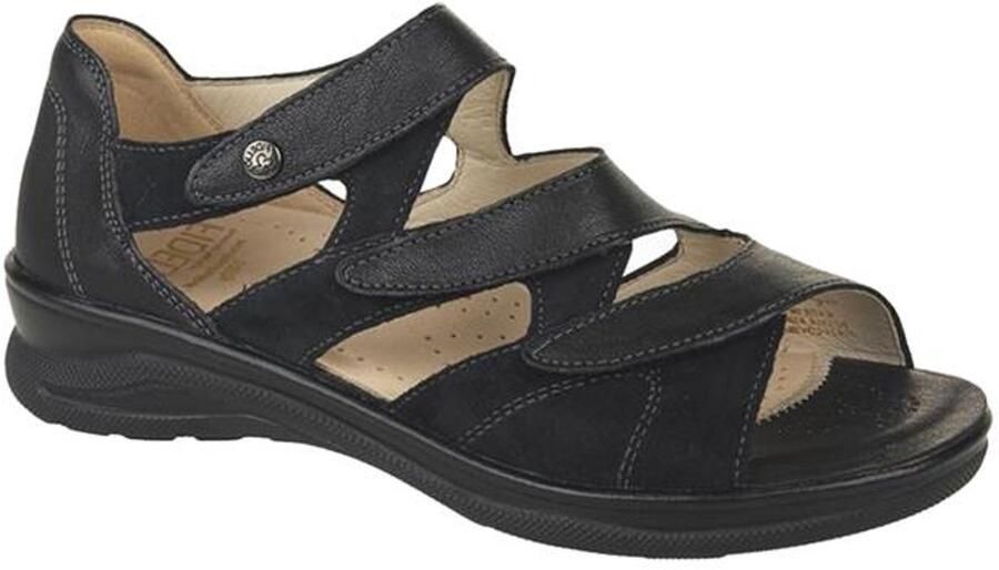 Fidelio -art 496016 60-zwart-leer-dames-sandaal-3klit-dichte hiel