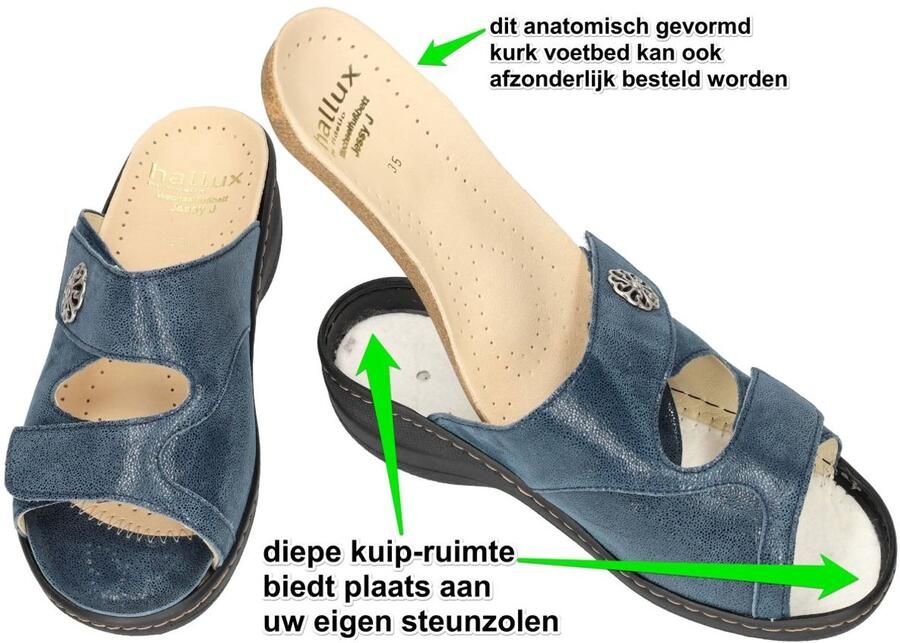Fidelio Hallux -Dames blauw slippers & muiltjes