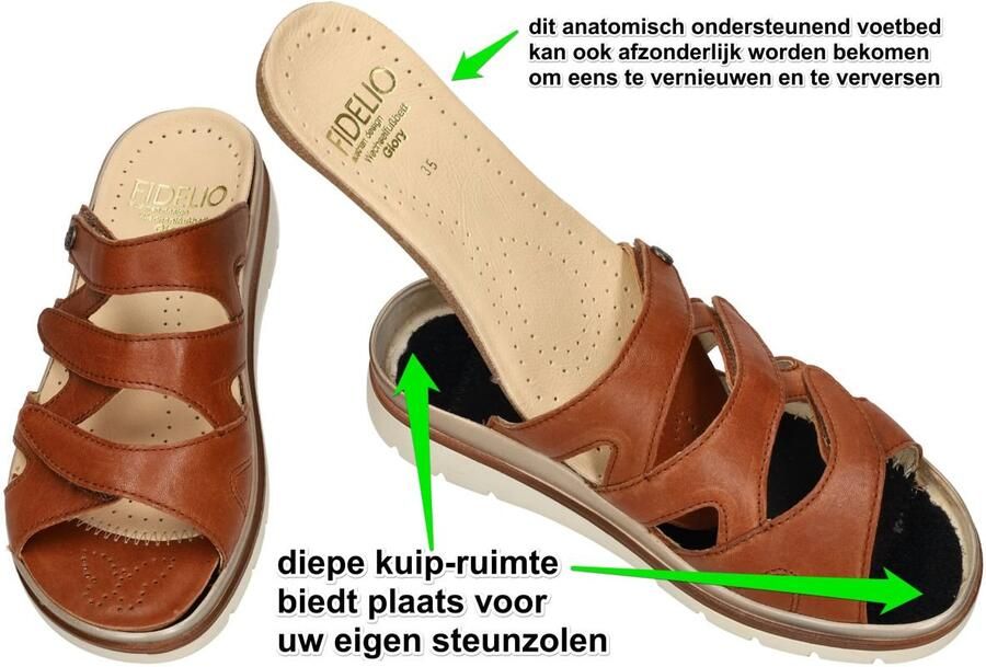 Fidelio Hallux -Dames cogna caramel slippers & muiltjes