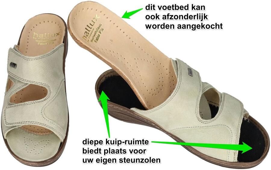 Fidelio Hallux -Dames groen licht slippers & muiltjes