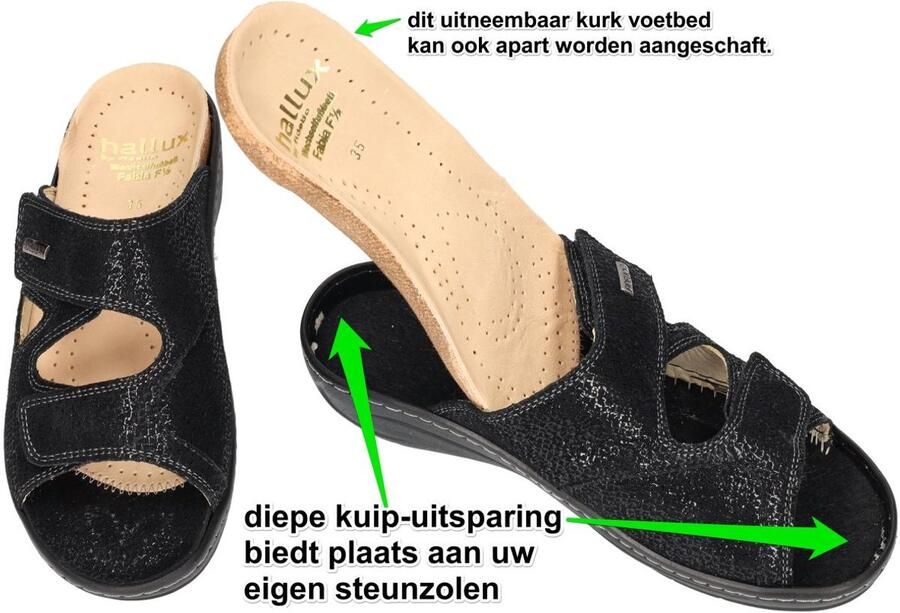 Fidelio Hallux -Dames zwart slippers & muiltjes