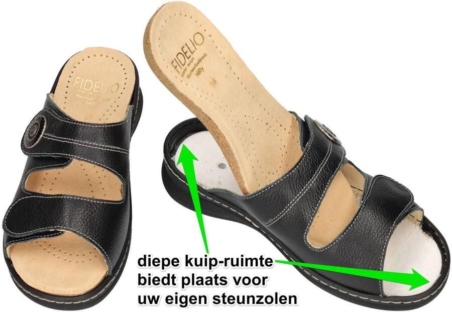 Fidelio Hallux -Dames zwart slippers & muiltjes
