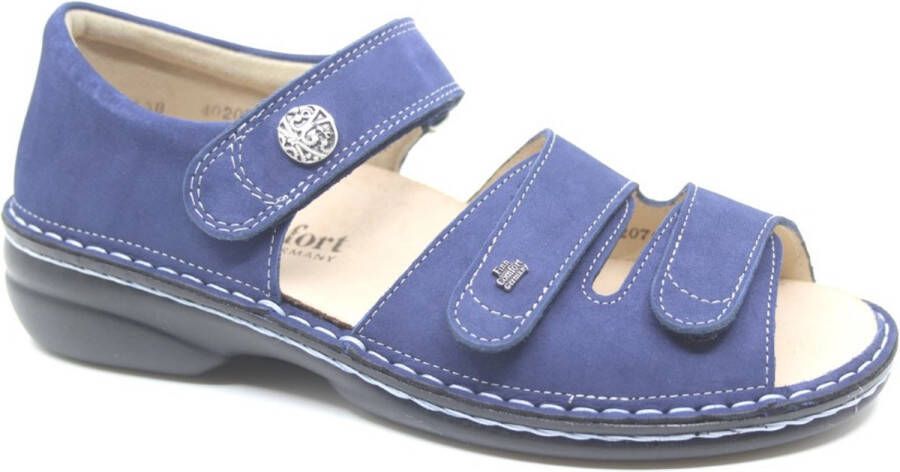 Finn comfort ADELAIDE 02565-711047 Blauwe dames sandalen met klittenband sluiting en een dichte hiel