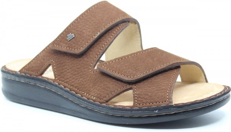 Finn comfort DANZIG-S heren slipper nubuck met klittenband cognac bruin