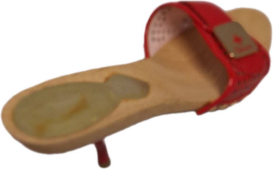 FIORUCCI -MUILTJE-WOODEN SOLE-LEDERLOOK UPPER-RED