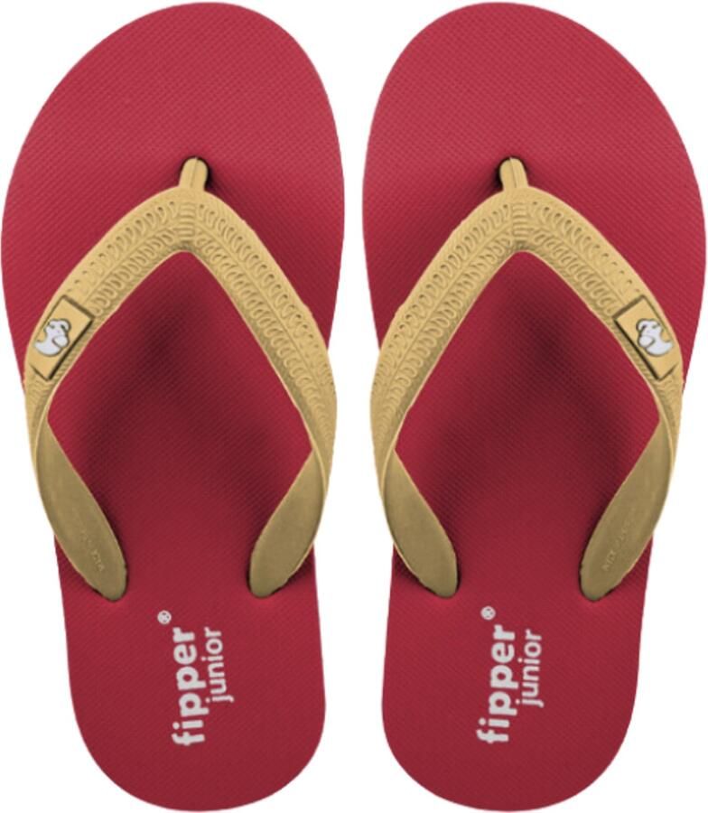Fipper Junior Red Green Beige Teenslippers Kinderen Natuurrubber