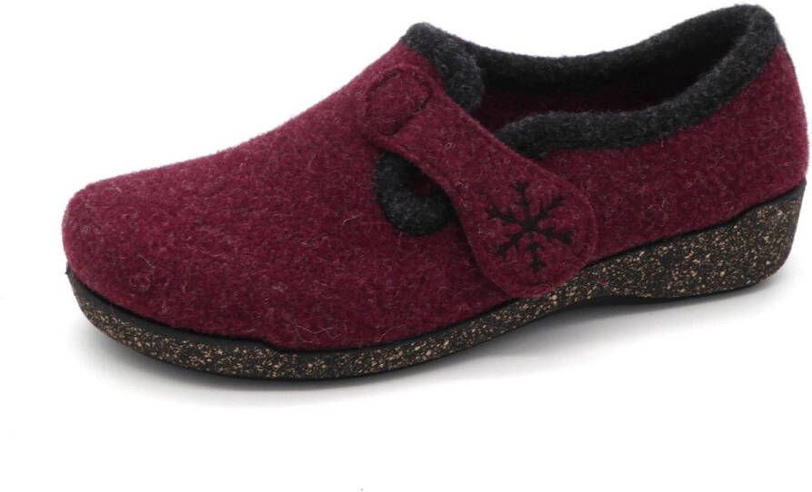 Fischer 205620 325 Bordeaux kleurige dames sloffen met klittenband sluiting