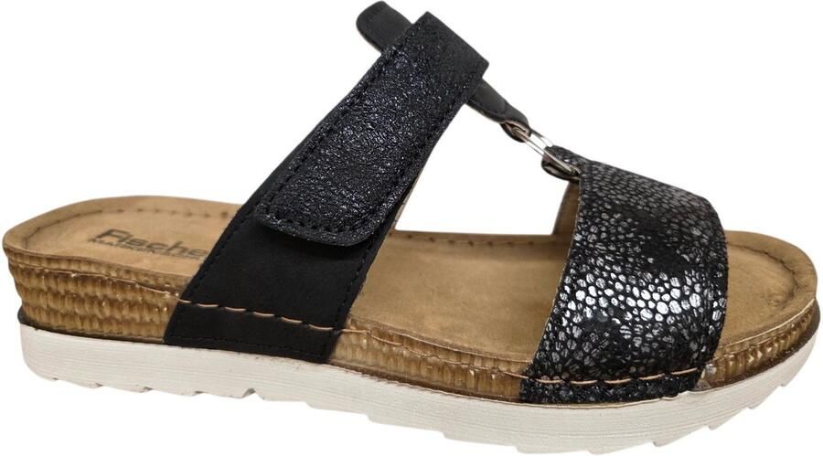 Fischer 556205 222 Slippers Zwart Met Print Leer Dames Zwart