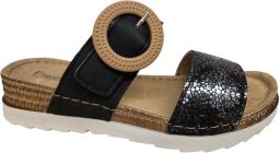 Fischer 556207 222 Slippers Zwart met Print Leer Dames Zwart