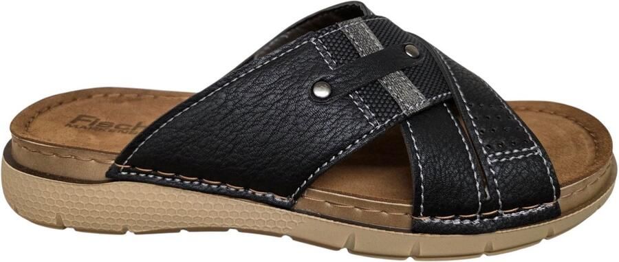 Fischer 566815 665 Slippers Zwart Leer Heren Zwart