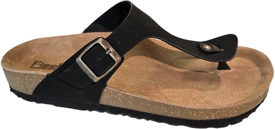 Fischer 569507 222 Teenslippers Zwart Leer Heren Zwart