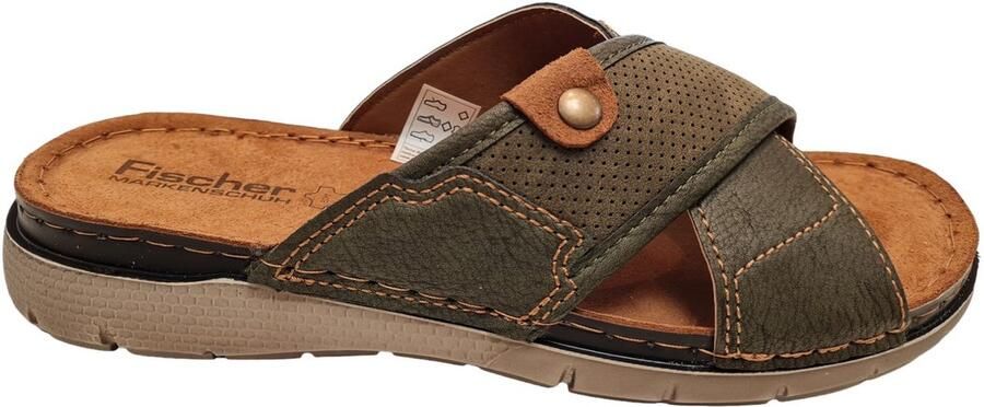 Fischer Slippers Heren Slide Khaki Groen Tann Leer - Foto 2