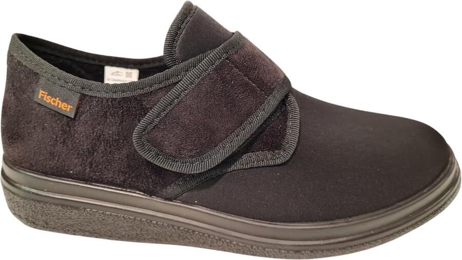 Fischer Unisex Zwarte Pantoffel Met Stretch Diabetisch Zwart