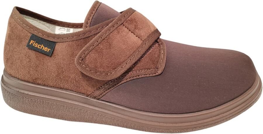 Fischer Unisex Bruine Klittenband Pantoffel Met Stretch Diabetisch