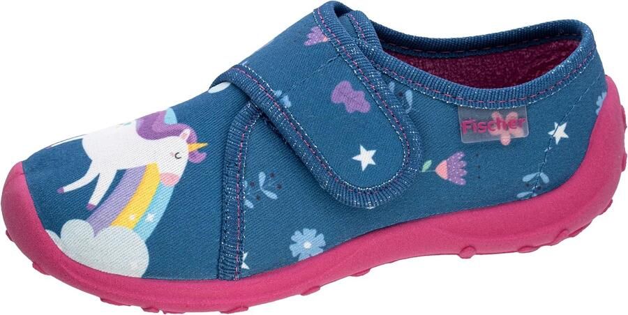 Fischer Markenschuh Fischer Meisjes Boogy Sloffen met Paardenprint Blauw
