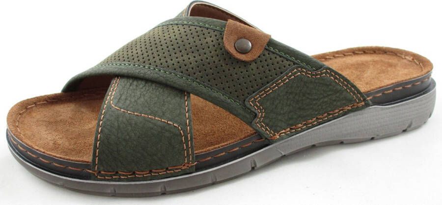 Fischer Slippers Heren Khaki Groen Leer