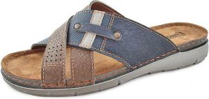 Fischer Slippers Slide Blauw Bruin Leer
